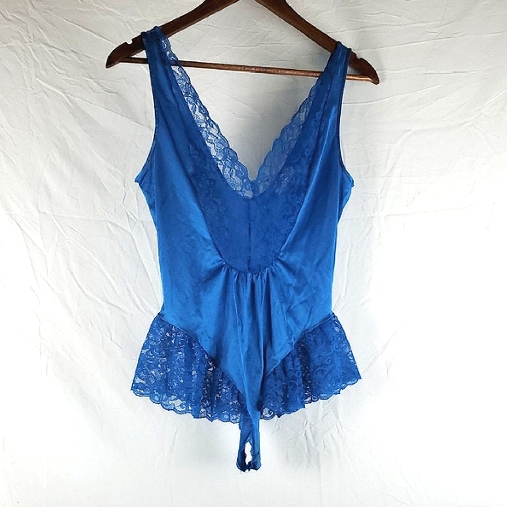 Vintage Kayser‎ Blue Lace Lingerie Teddy Bodysuit
